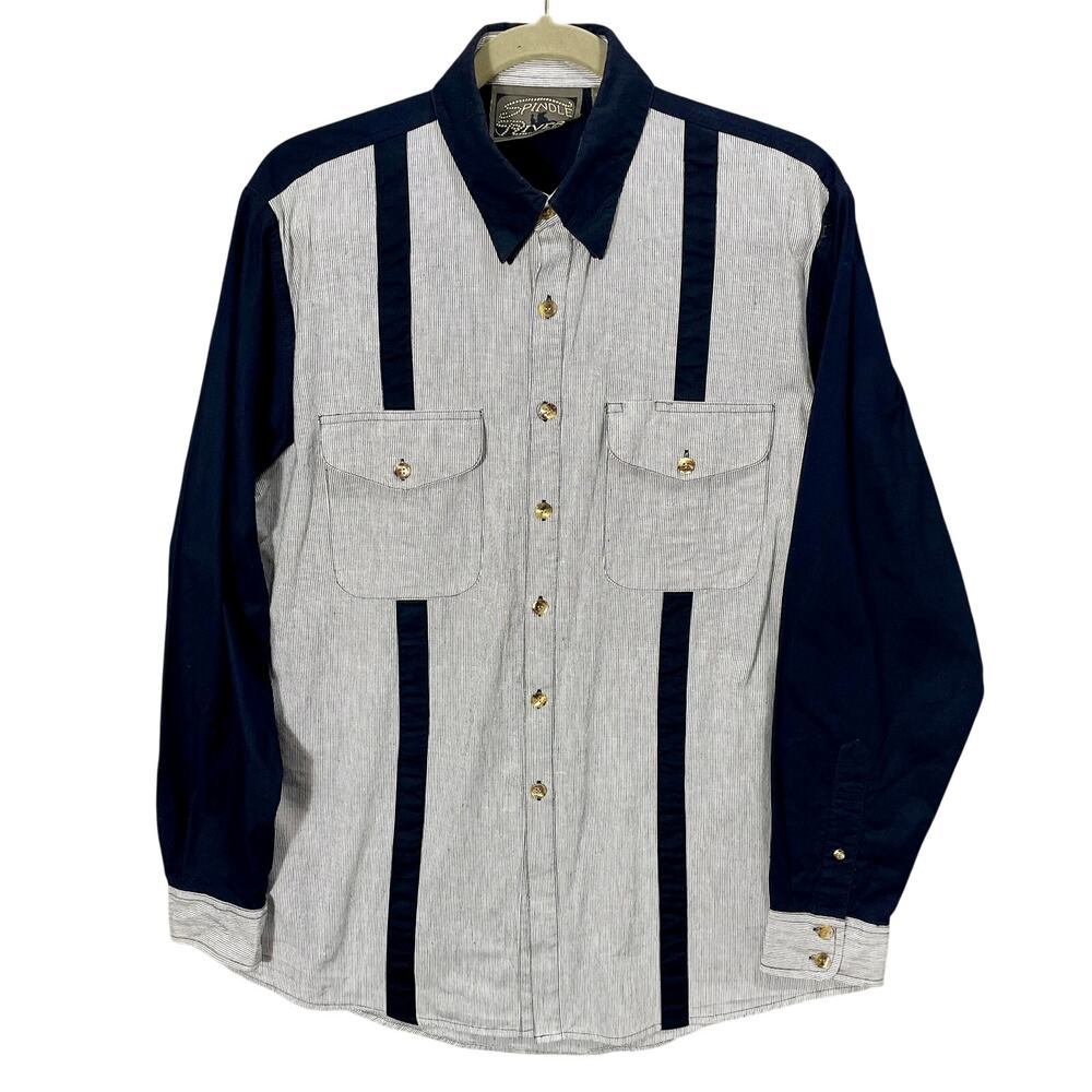 Vintage 90s Spindle River Western Button-Down Shirt Cotton Striped Men's Medium